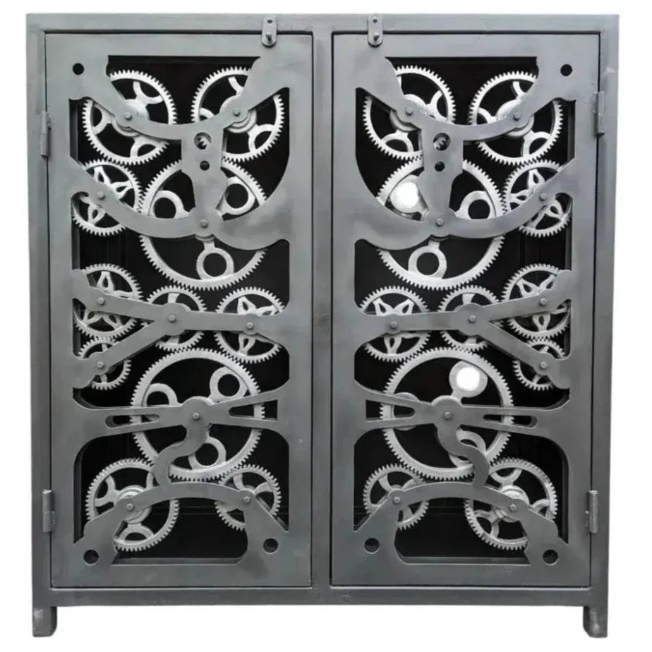Industrial Gears Black Metal Accent Cabinet - LOOMLAN - LOOMLAN - Accent Cabinets