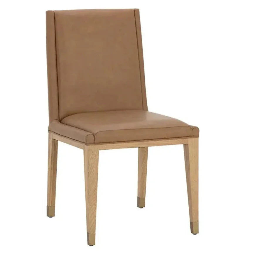 Kalla Dining Chair - Milliken Cognac Gold Foot Caps 2PC - LOOMLAN - SUNPAN - Dining Chairs