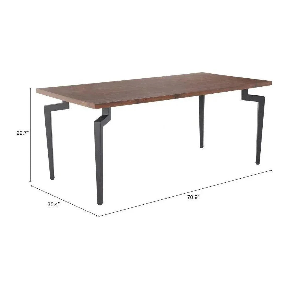 Kani Wood & Steel Walnut Rectangular Dining Table-Dining Tables-Zuo Modern-LOOMLAN