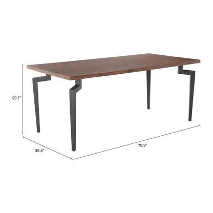 Kani Wood & Steel Walnut Rectangular Dining Table-Dining Tables-Zuo Modern-LOOMLAN