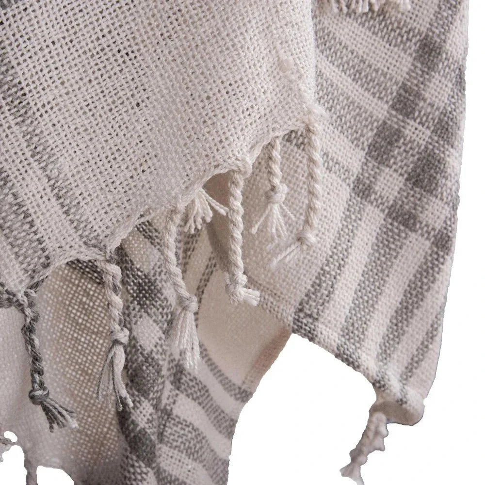 Kay Grey Plaid Outdoor Throw Blanket-Outdoor Pillows-LOOMLAN-LOOMLAN