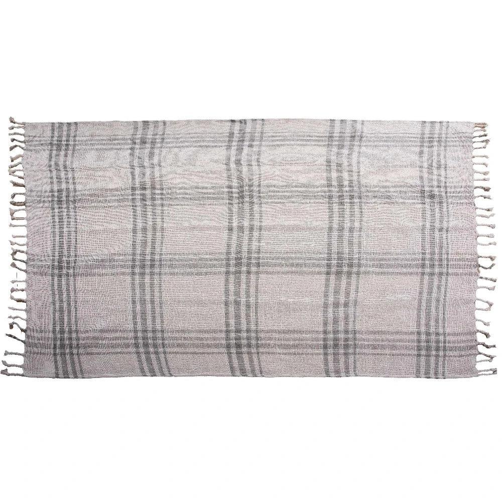 Kay Grey Plaid Outdoor Throw Blanket-Outdoor Pillows-LOOMLAN-LOOMLAN