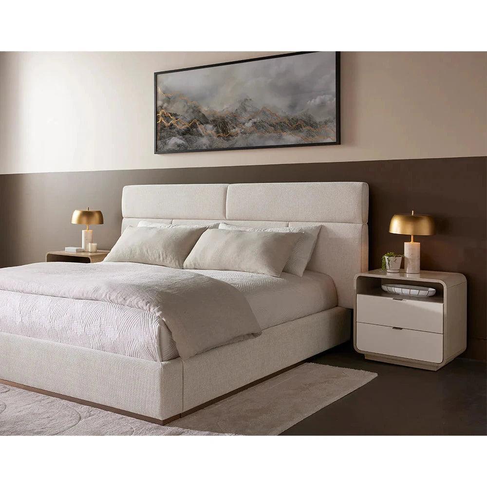 Kayden Nightstand Oyster Shagreen Brass Handles - LOOMLAN - SUNPAN - Nightstands