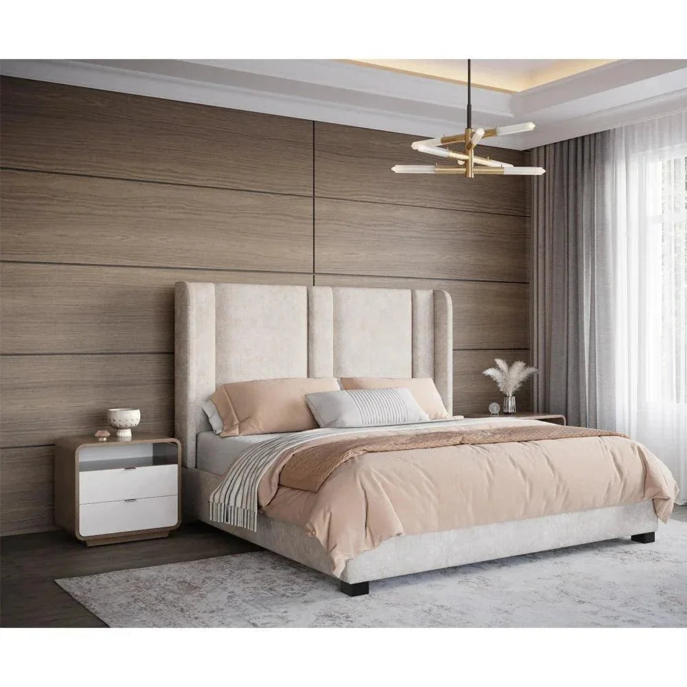 Kayden Nightstand Oyster Shagreen Brass Handles - LOOMLAN - SUNPAN - Nightstands