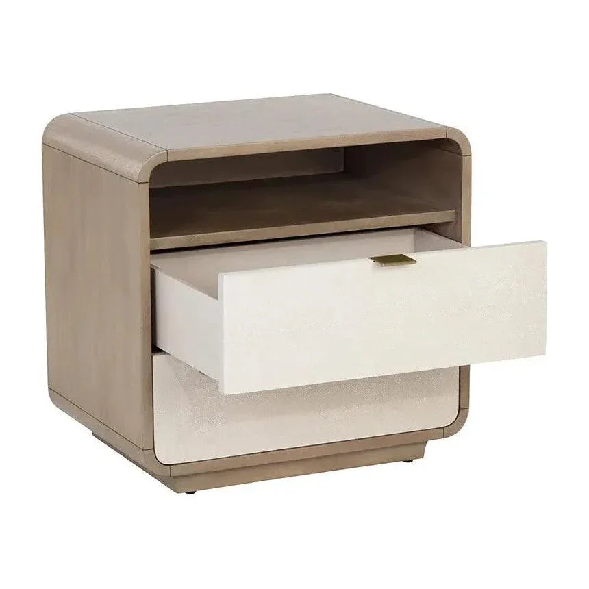 Kayden Nightstand Oyster Shagreen Brass Handles - LOOMLAN - SUNPAN - Nightstands