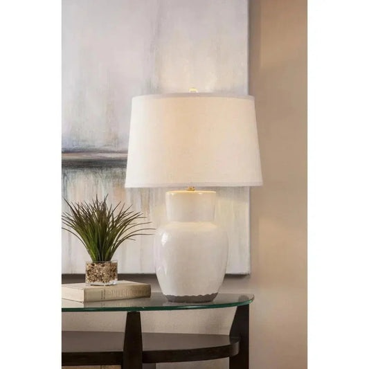Keaton 27" Tall Ceramic White Table Lamp - LOOMLAN - Bassett Mirror - Table Lamps