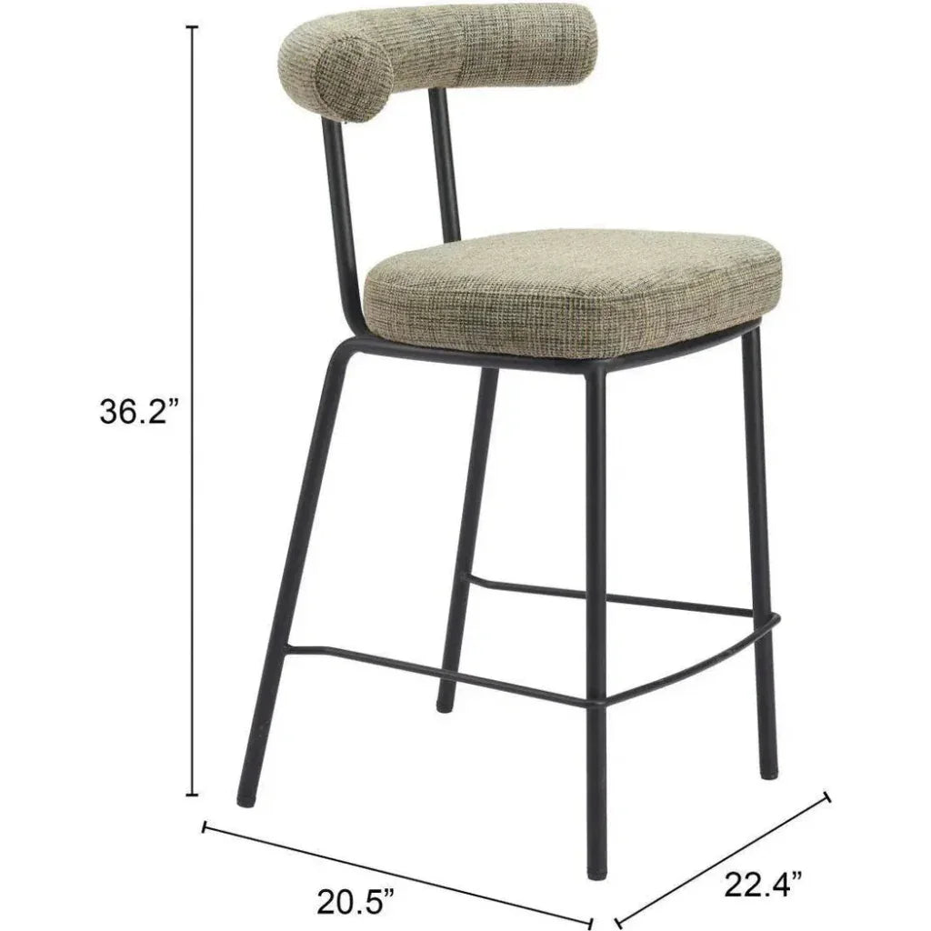 Kede Steel Green Tweed Counter Stool - LOOMLAN - Zuo Modern - Counter Stools