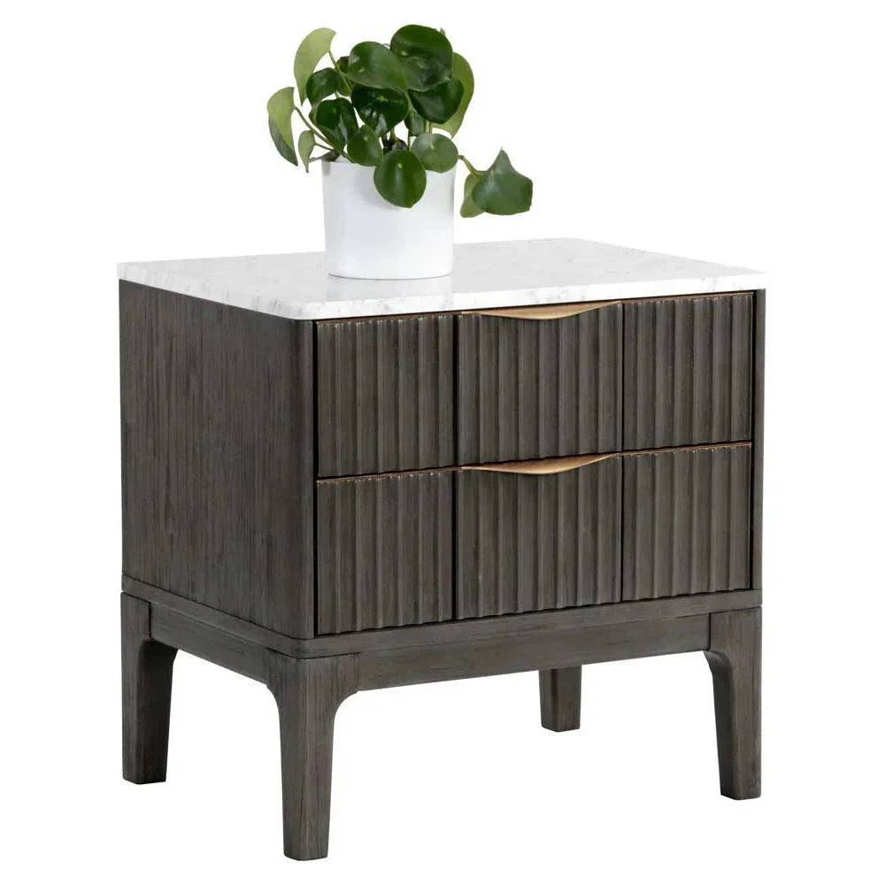 Keldon Nightstand White Marble Grey Wood Base - LOOMLAN - SUNPAN - Nightstands