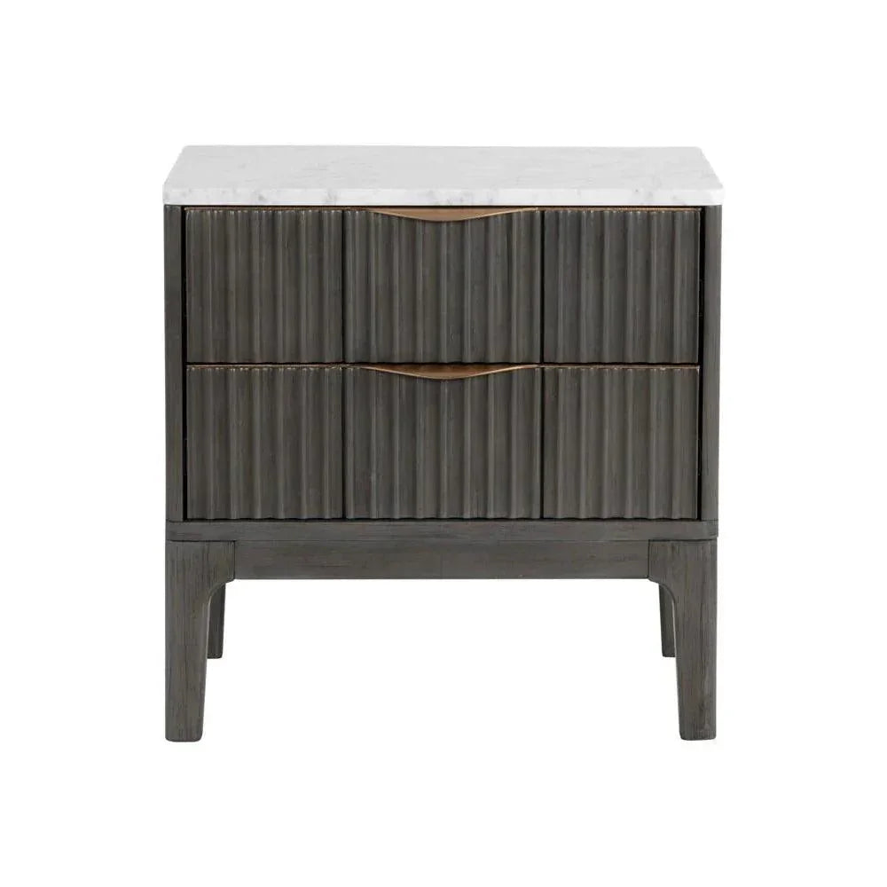 Keldon Nightstand White Marble Grey Wood Base - LOOMLAN - SUNPAN - Nightstands