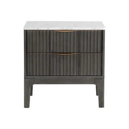 Keldon Nightstand White Marble Grey Wood Base - LOOMLAN - SUNPAN - Nightstands
