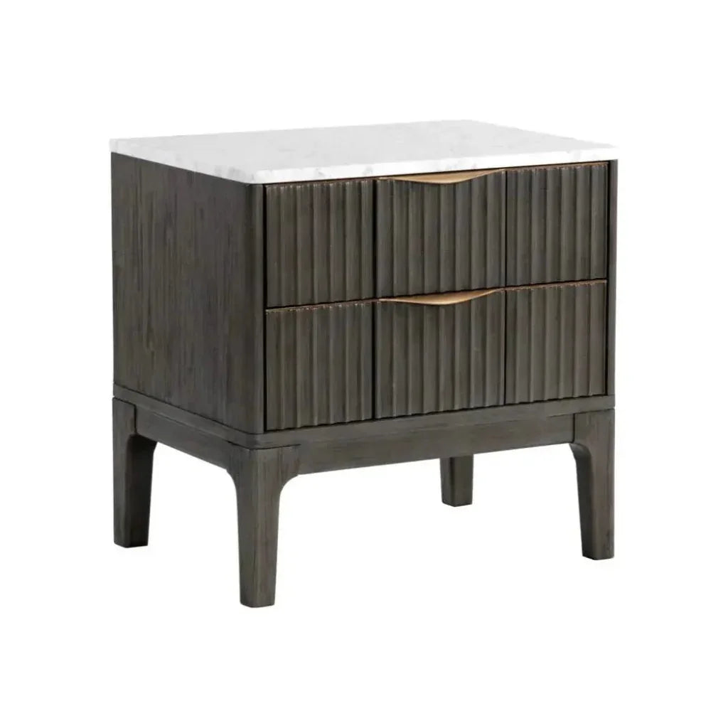 Keldon Nightstand White Marble Grey Wood Base - LOOMLAN - SUNPAN - Nightstands