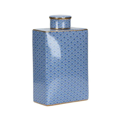 Kelly Geometric Patterned Blue Jar - LOOMLAN - Wildwood - Vases & Jars