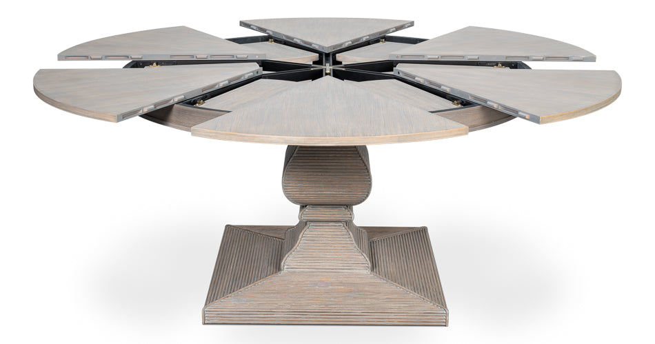 Kelso Equestrian Extendable Round Dining Table-Dining Tables-Sarreid-Moonskin-Large-LOOMLAN