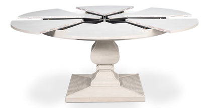 Kelso Equestrian Extendable Round Dining Table-Dining Tables-Sarreid-Working White-Large-LOOMLAN