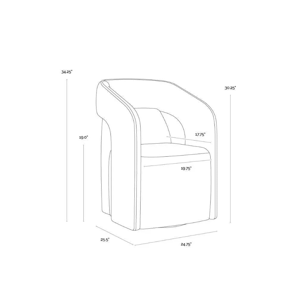 Kendrick Fabric Wheeled Dining Armchair - LOOMLAN - SUNPAN - Dining Chairs
