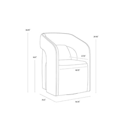 Kendrick Fabric Wheeled Dining Armchair - LOOMLAN - SUNPAN - Dining Chairs
