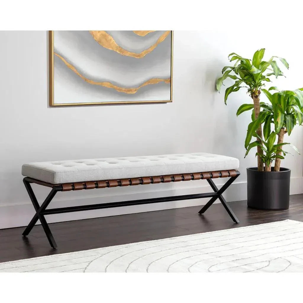 Kenji Leather Small Backless Bedroom Bench - LOOMLAN - SUNPAN - Bedroom Benches