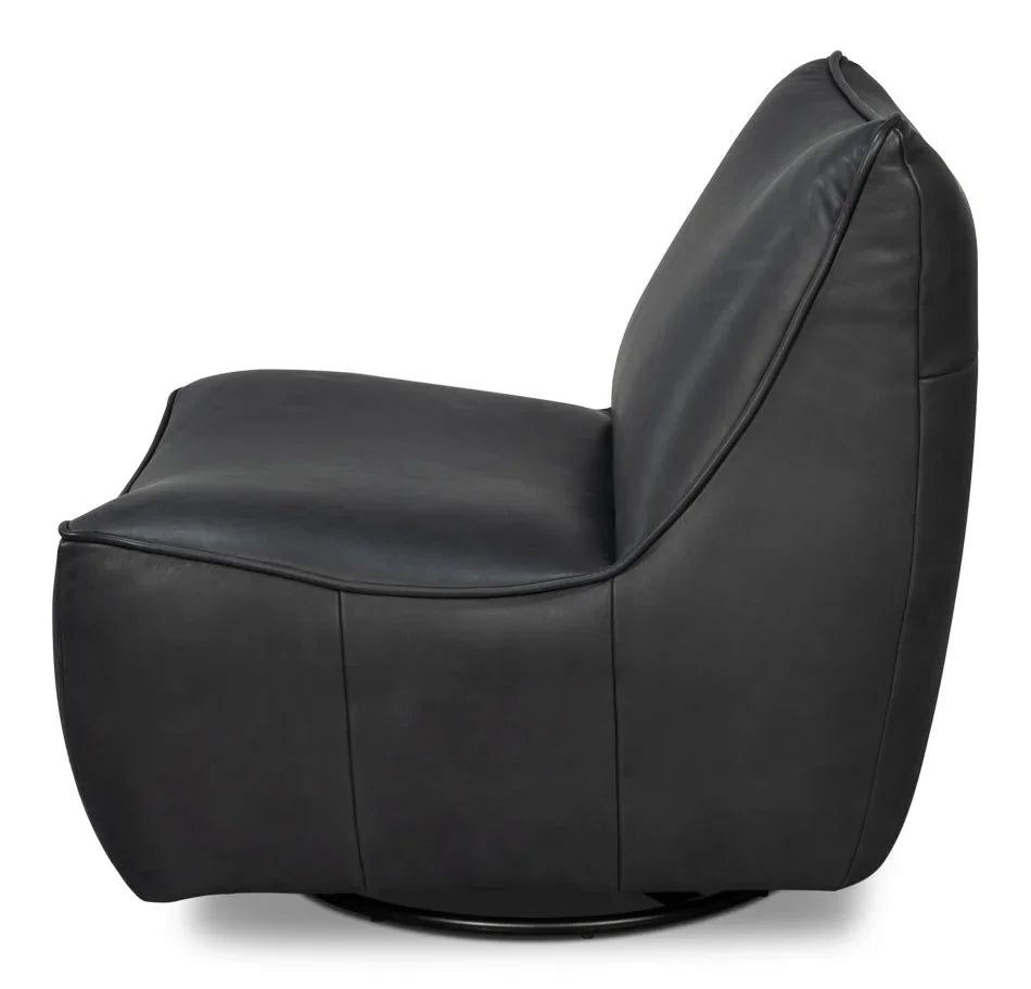 Kennett Leather Swivel Chair - LOOMLAN - Sarreid - Club Chairs
