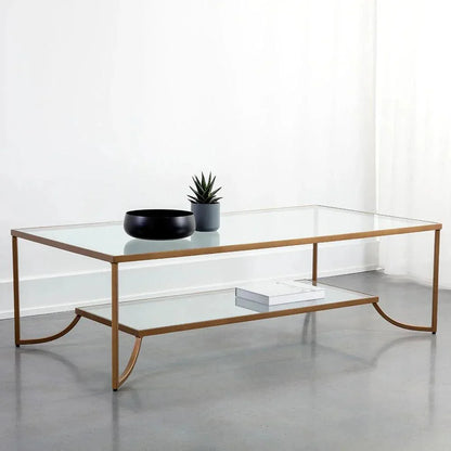 Kessler Coffee Table With Antique Gold Iron - LOOMLAN - SUNPAN - Coffee Tables