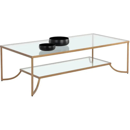 Kessler Coffee Table With Antique Gold Iron - LOOMLAN - SUNPAN - Coffee Tables