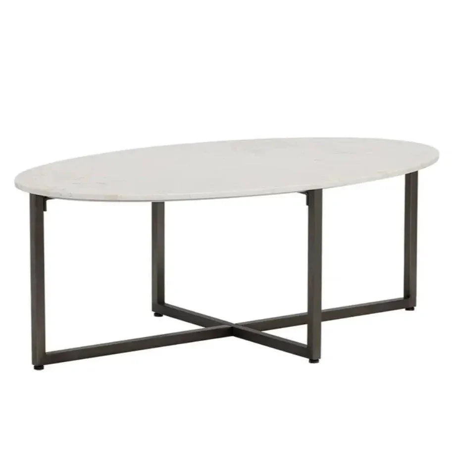 Kiara Marble Top Oval Outdoor Coffee Table-Outdoor Coffee Tables-SUNPAN-LOOMLAN