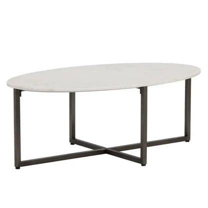 Kiara Marble Top Oval Outdoor Coffee Table-Outdoor Coffee Tables-SUNPAN-LOOMLAN