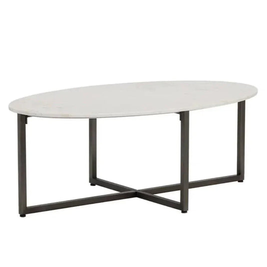 Kiara Marble Top Oval Outdoor Coffee Table-Outdoor Coffee Tables-SUNPAN-LOOMLAN