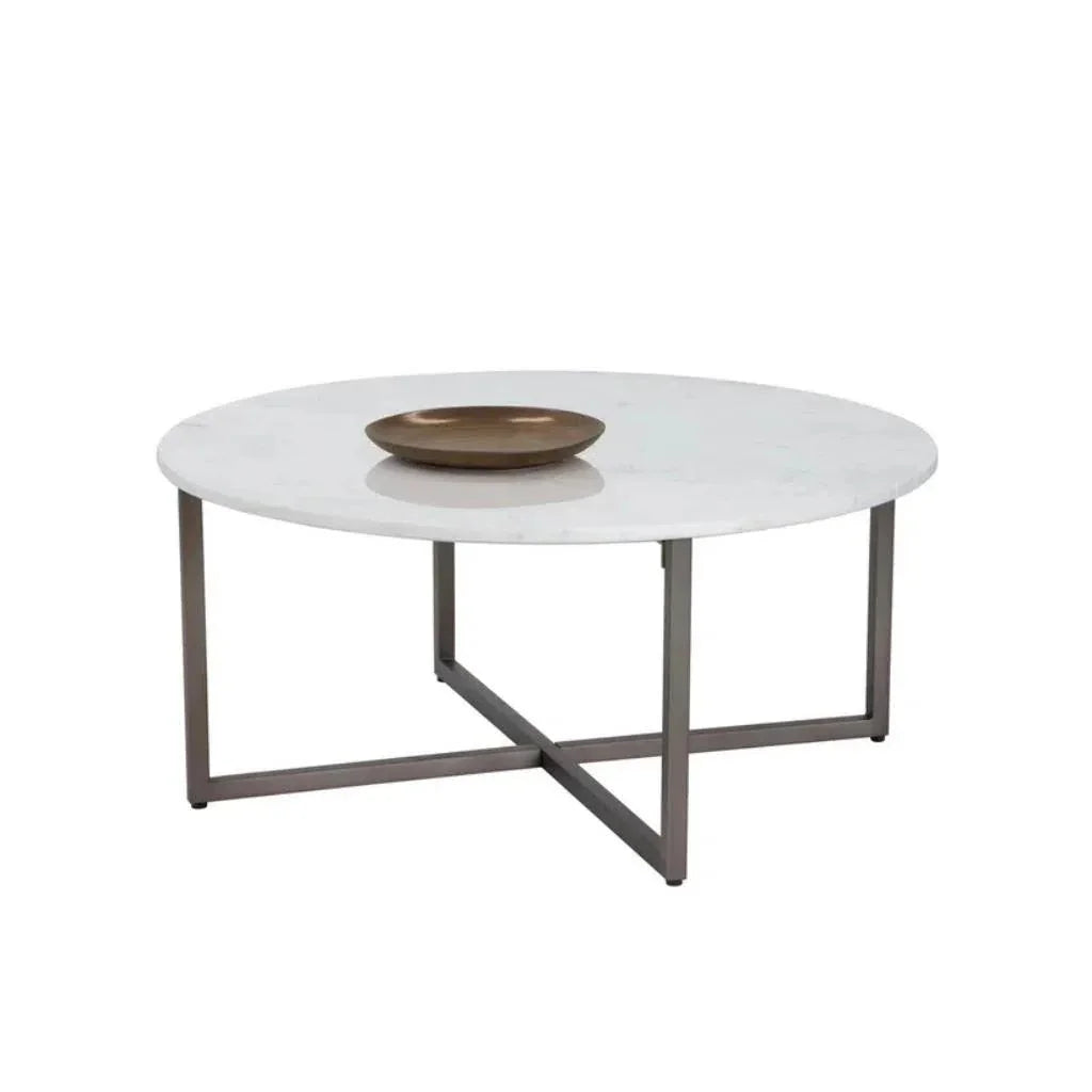 Kiara Marble Top Round Outdoor Coffee Table-Outdoor Coffee Tables-SUNPAN-LOOMLAN