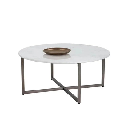 Kiara Marble Top Round Outdoor Coffee Table-Outdoor Coffee Tables-SUNPAN-LOOMLAN
