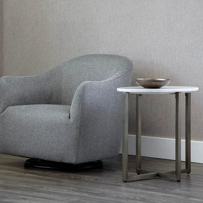 Kiara Side Table White Marble Gunmetal Base - LOOMLAN - SUNPAN - Side Tables