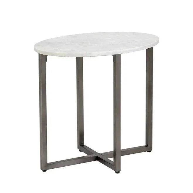 Kiara Side Table White Marble Gunmetal Base - LOOMLAN - SUNPAN - Side Tables