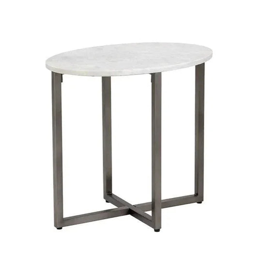 Kiara Side Table White Marble Gunmetal Base - LOOMLAN - SUNPAN - Side Tables