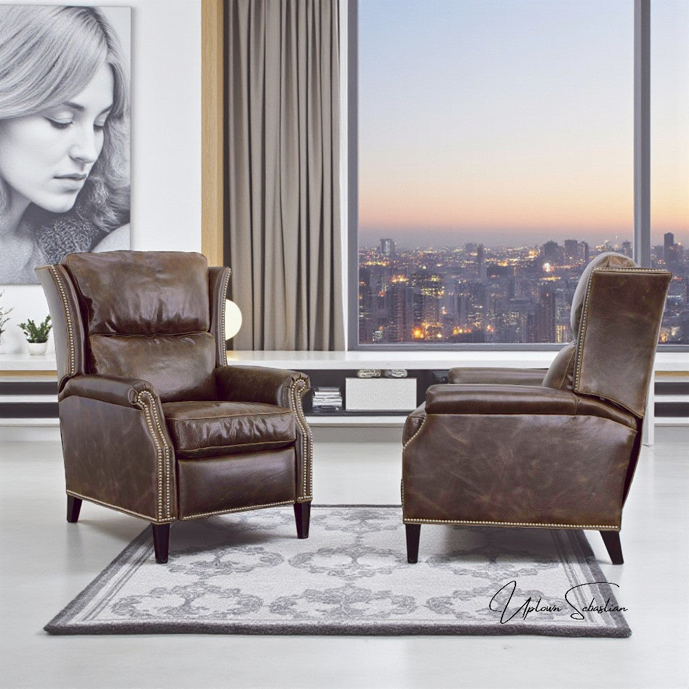Kinetic Brown Leather Power Push Button Recliner