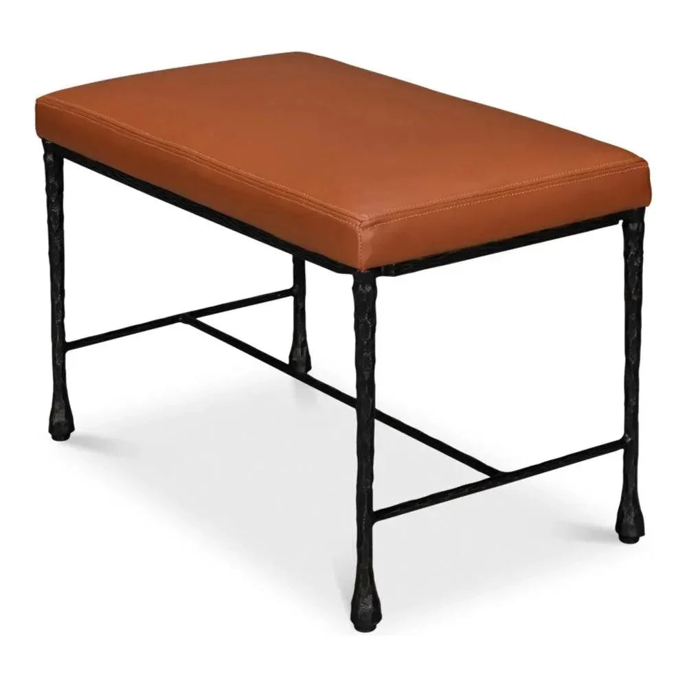 Kings Road Iron & Leather Bench - LOOMLAN - Sarreid - Bedroom Benches