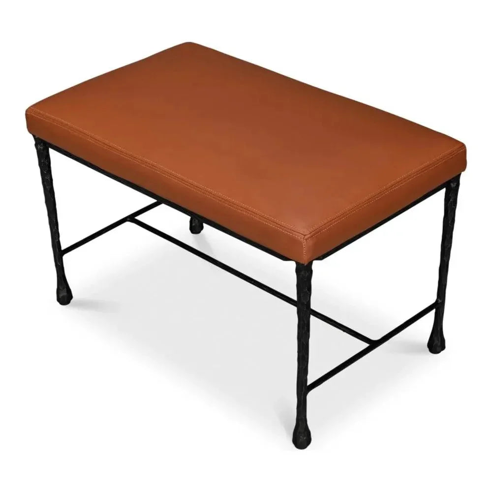 Kings Road Iron & Leather Bench - LOOMLAN - Sarreid - Bedroom Benches