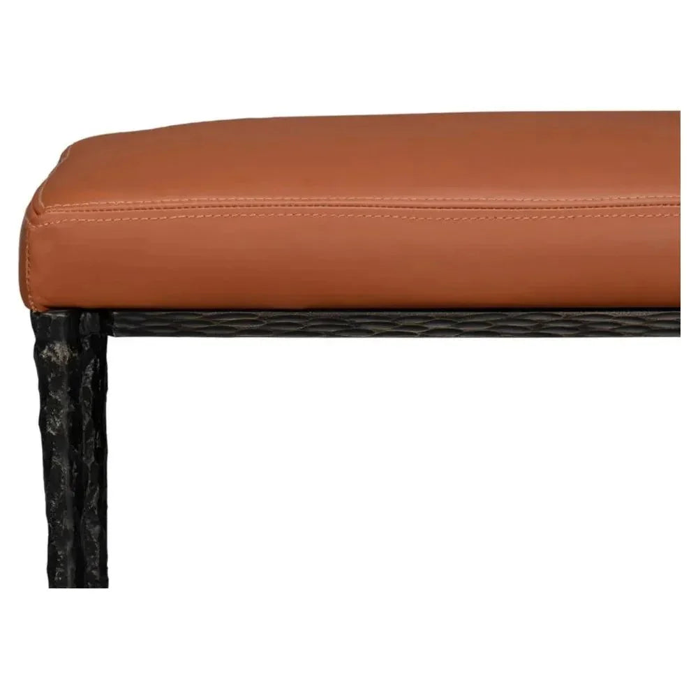 Kings Road Iron & Leather Bench - LOOMLAN - Sarreid - Bedroom Benches
