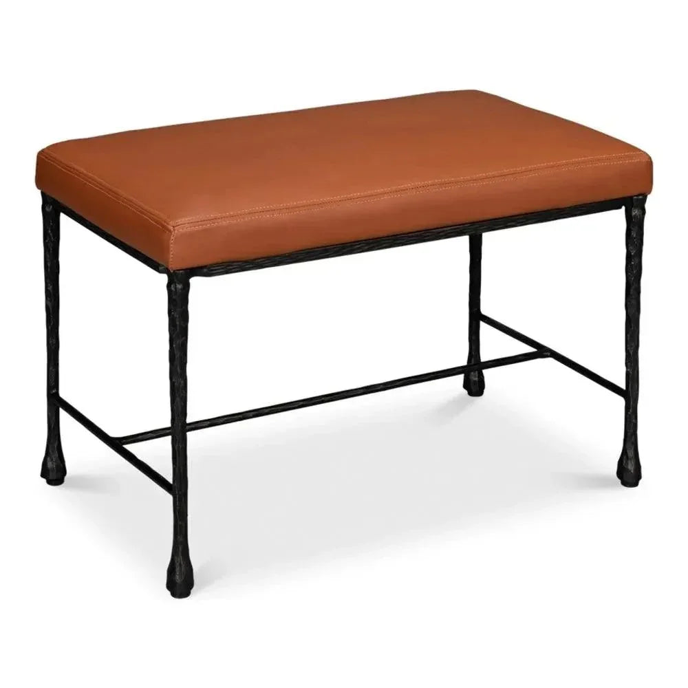 Kings Road Iron & Leather Bench - LOOMLAN - Sarreid - Bedroom Benches