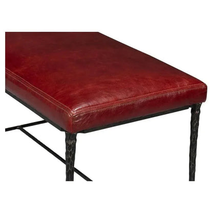 Kings Road Leather and Iron Red Bench - LOOMLAN - Sarreid - Bedroom Benches