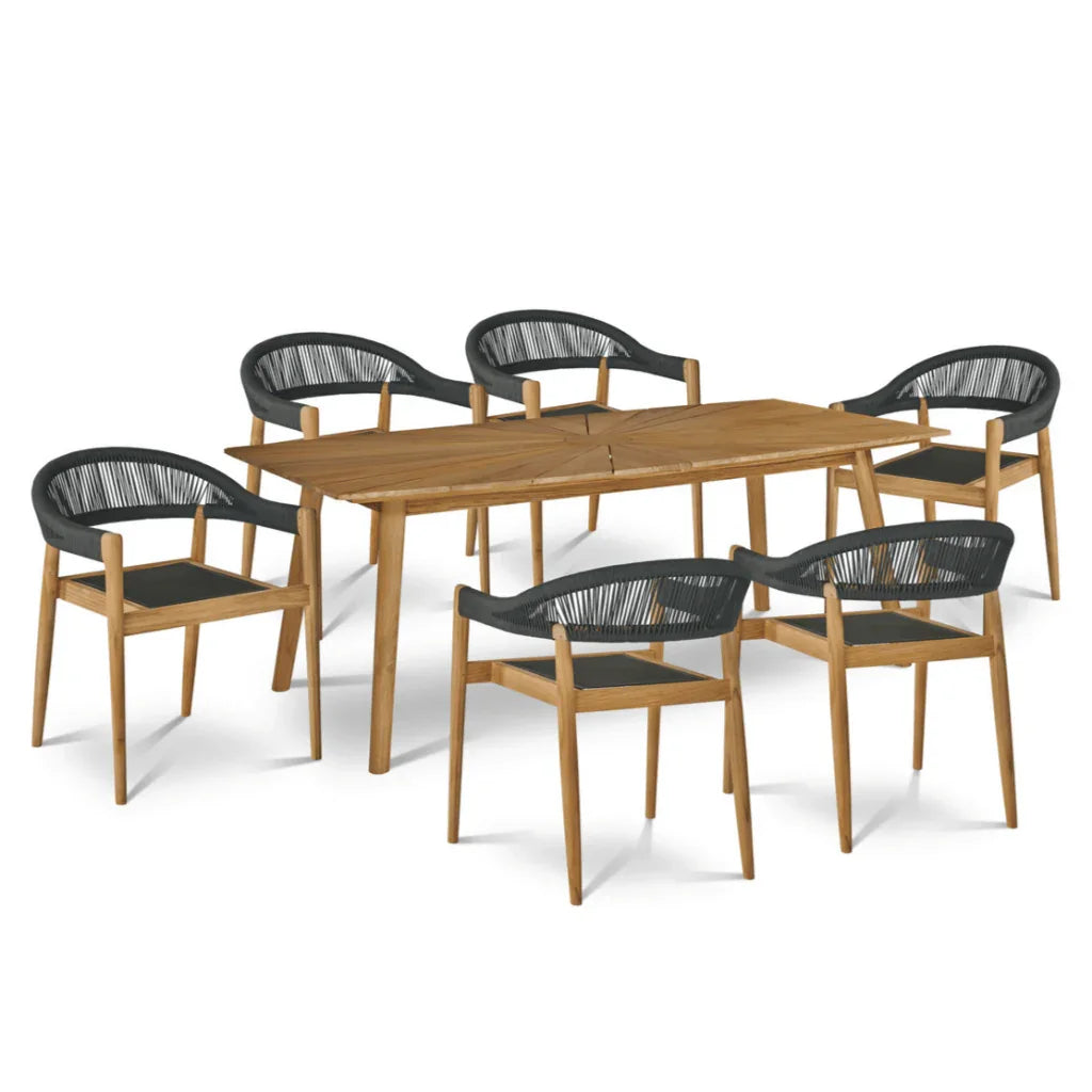 Klint Teak Patio Rectangular Dining Set 7PC-Outdoor Dining Sets-HiTeak-LOOMLAN