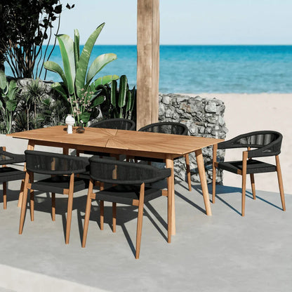 Klint Teak Stackable Rope Patio Dining Armchair 4PC-Outdoor Dining Chairs-HiTeak-LOOMLAN