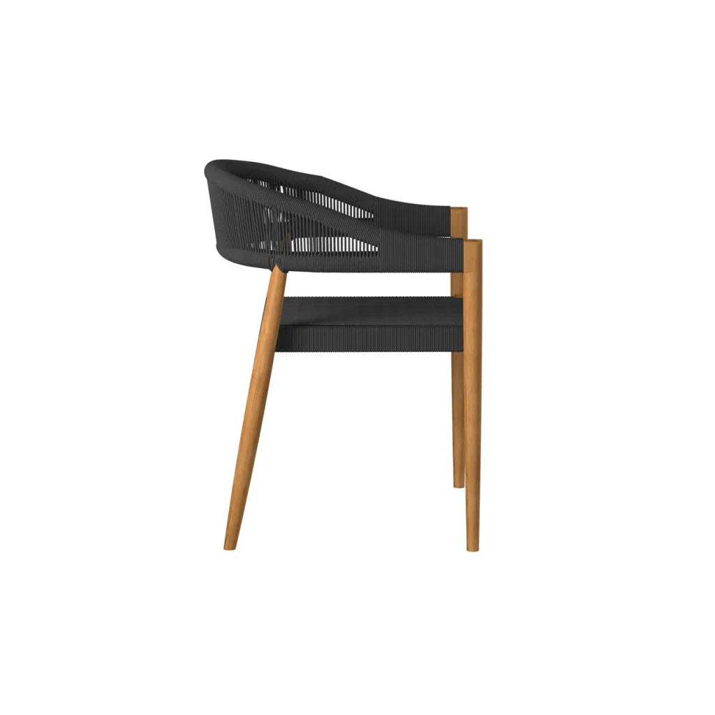 Klint Teak Stackable Rope Patio Dining Armchair 4PC-Outdoor Dining Chairs-HiTeak-LOOMLAN