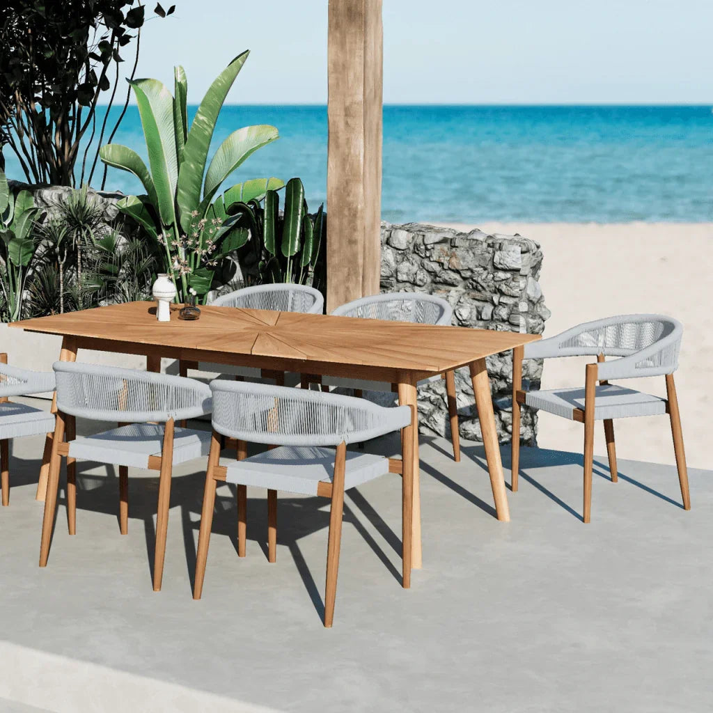 Klint Teak Stackable Rope Patio Dining Armchair 4PC-Outdoor Dining Chairs-HiTeak-LOOMLAN