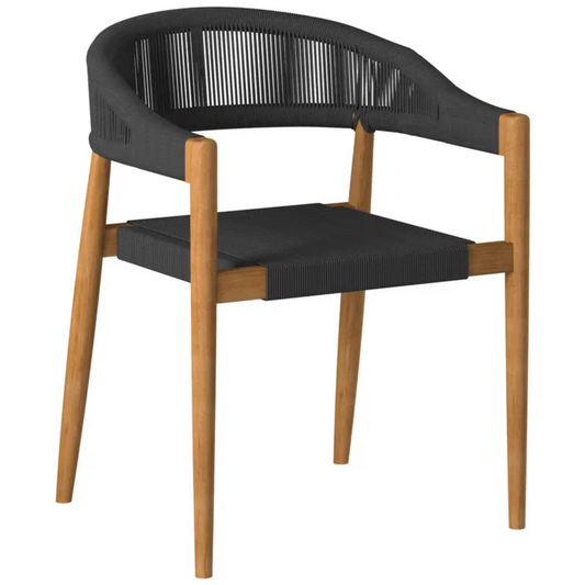 Klint Teak Stackable Rope Patio Dining Armchair 4PC-Outdoor Dining Chairs-HiTeak-Black-LOOMLAN