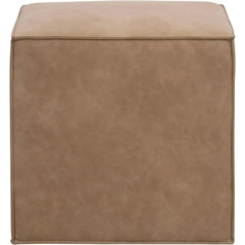 Knox Accent Cube Brown Leather Pouf - LOOMLAN - Essentials For Living - Poufs and Stools