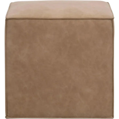 Knox Accent Cube Brown Leather Pouf - LOOMLAN - Essentials For Living - Poufs and Stools