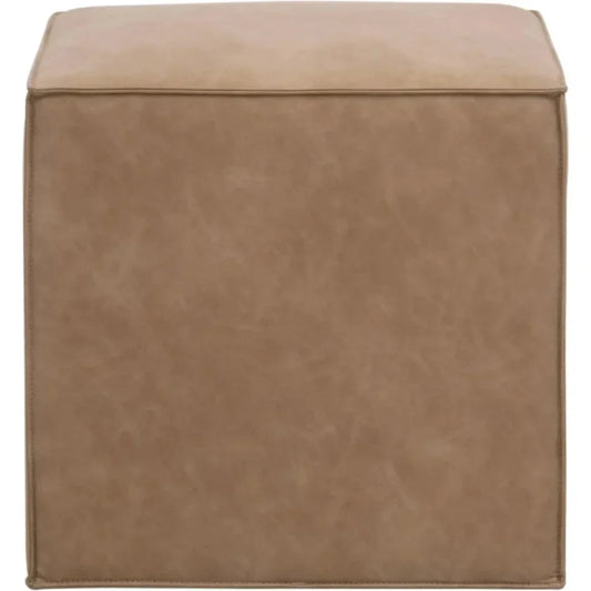 Knox Accent Cube Brown Leather Pouf - LOOMLAN - Essentials For Living - Poufs and Stools