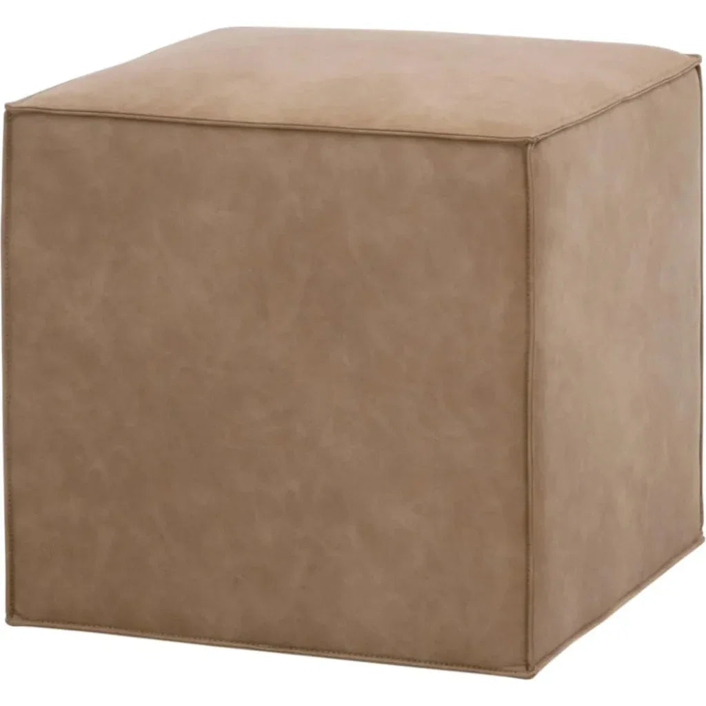 Knox Accent Cube Brown Leather Pouf - LOOMLAN - Essentials For Living - Poufs and Stools
