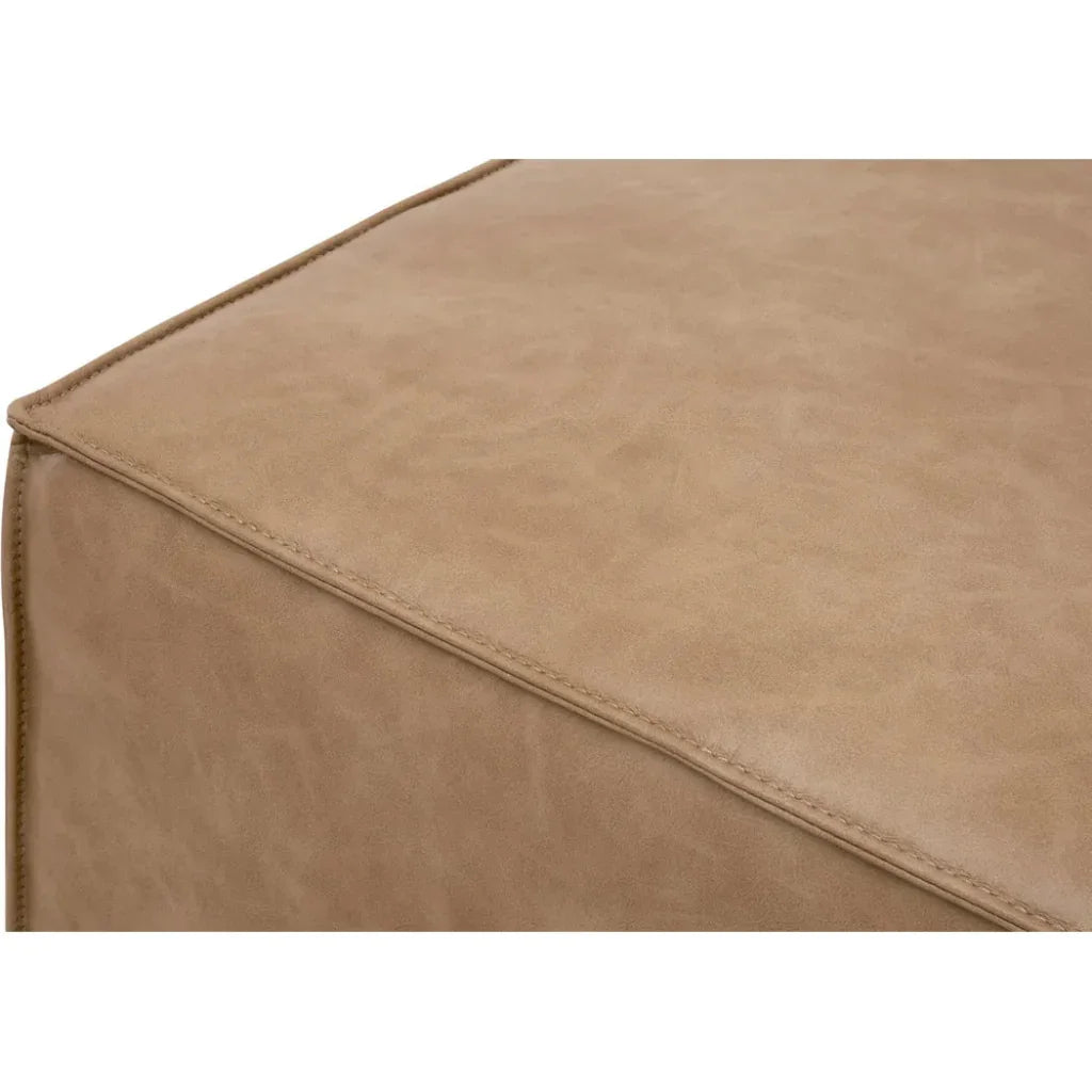 Knox Accent Cube Brown Leather Pouf - LOOMLAN - Essentials For Living - Poufs and Stools