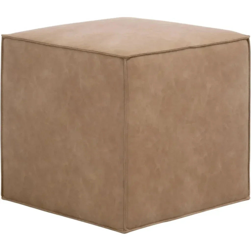 Knox Accent Cube Brown Leather Pouf - LOOMLAN - Essentials For Living - Poufs and Stools