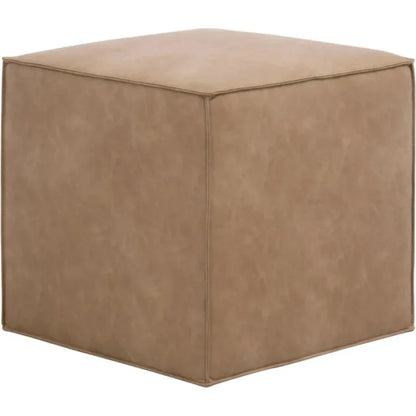 Knox Accent Cube Brown Leather Pouf - LOOMLAN - Essentials For Living - Poufs and Stools
